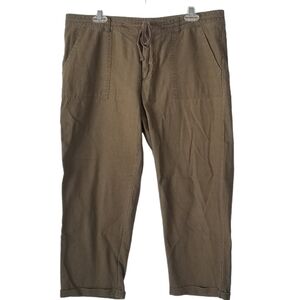 Kut From The Kloth Linen Blend Cropped Pants Olive Green Size 10 Tie Front